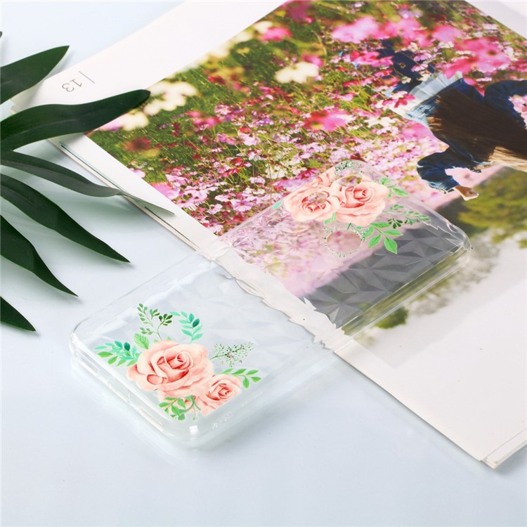 Embossed Pattern 3D Diamond Surface TPU Back Cover Case for Huawei Honor 8A - Pink Flowers-6
