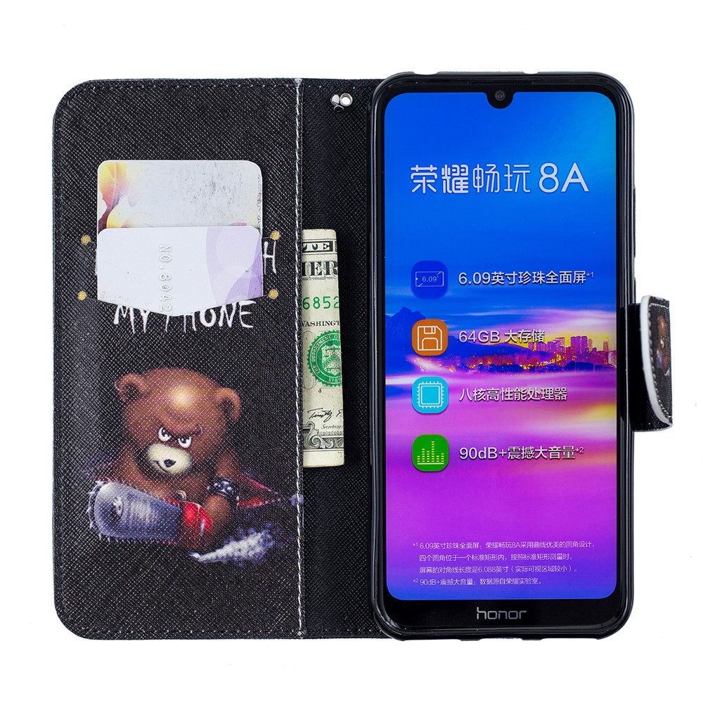Pattern Printing PU Leather Flip Cover for Huawei Honor 8A - Bear And Its Warnings-8