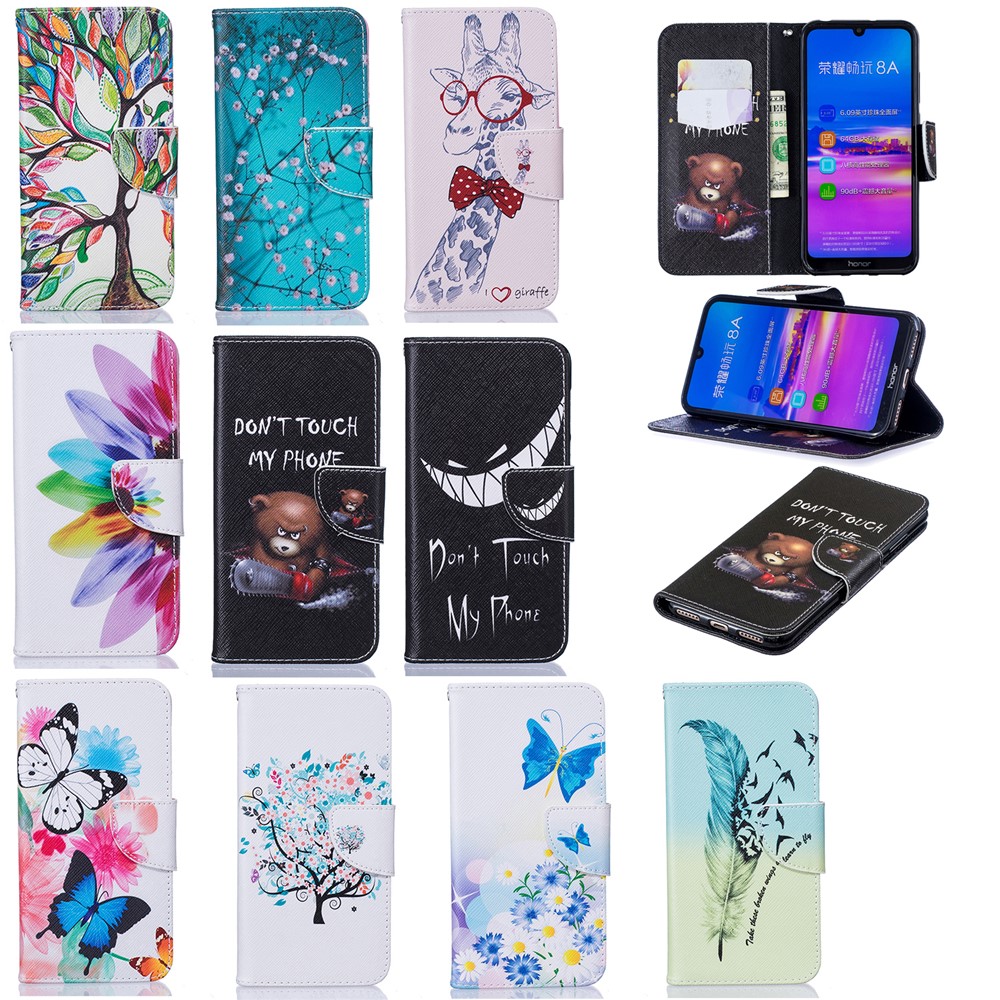 Pattern Printing PU Leather Flip Cover for Huawei Honor 8A - Bear And Its Warnings-9