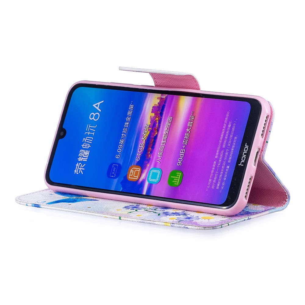 Pattern Printing PU Leather Flip Cover for Huawei Honor 8A - Blue Butterflies-5