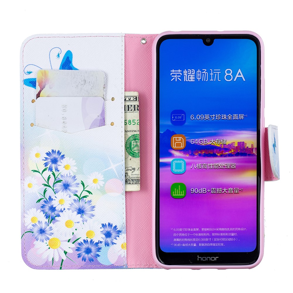 Pattern Printing PU Leather Flip Cover for Huawei Honor 8A - Blue Butterflies-8