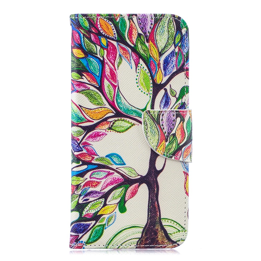 Motif Impression PU Cuir Rabat Couverture Pour Huawei Honneur 8A - Arbre Colorisé-2