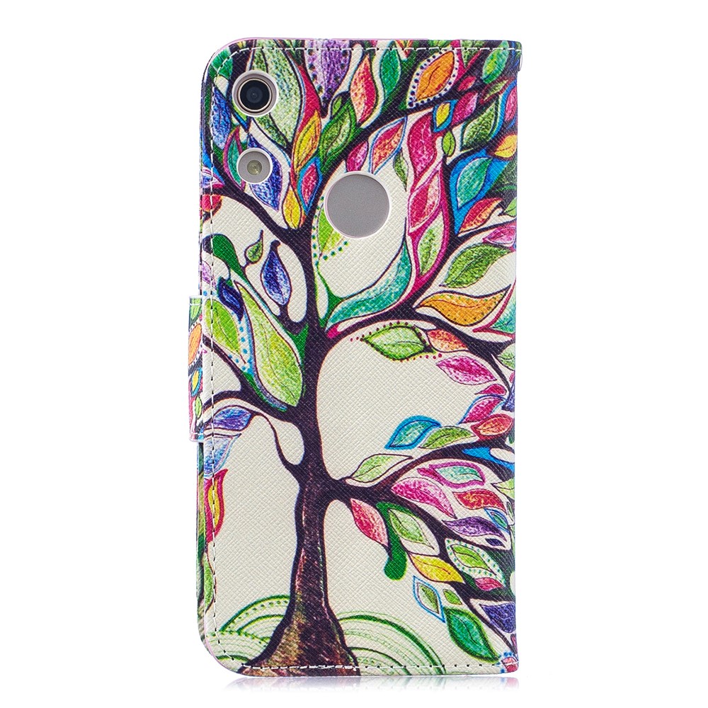 Motif Impression PU Cuir Rabat Couverture Pour Huawei Honneur 8A - Arbre Colorisé-3