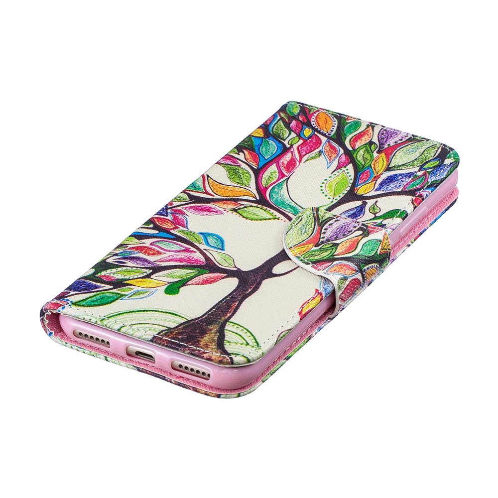 Motif Impression PU Cuir Rabat Couverture Pour Huawei Honneur 8A - Arbre Colorisé-6