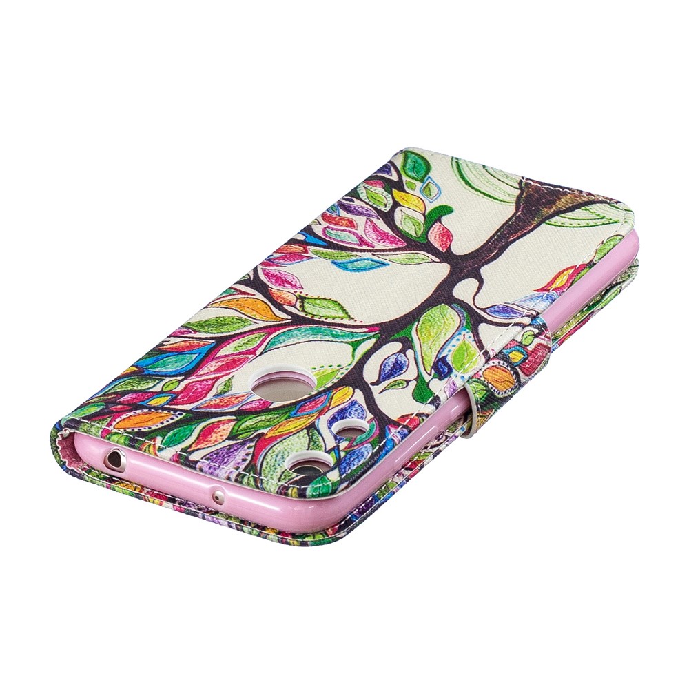 Motif Impression PU Cuir Rabat Couverture Pour Huawei Honneur 8A - Arbre Colorisé-7