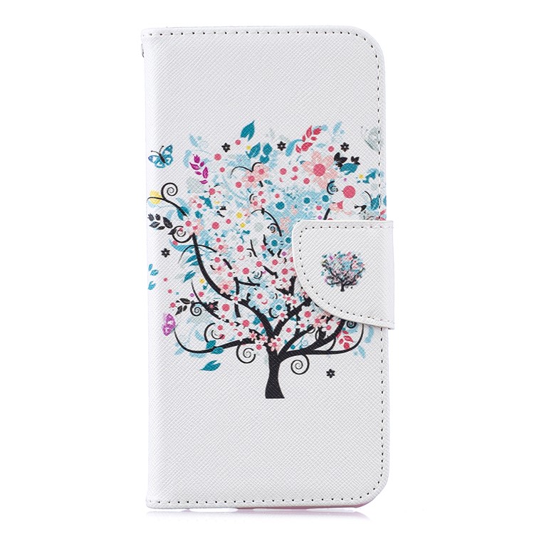 Pattern Printing PU Leather Flip Cover for Huawei Honor 8A - Flowered Tree-2