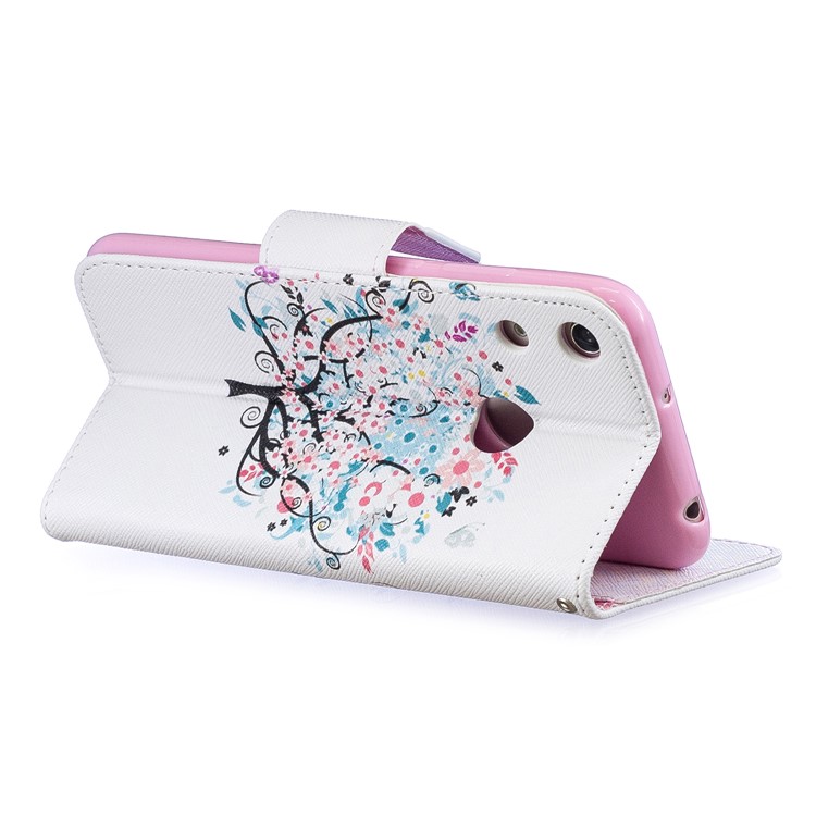 Pattern Printing PU Leather Flip Cover for Huawei Honor 8A - Flowered Tree-4
