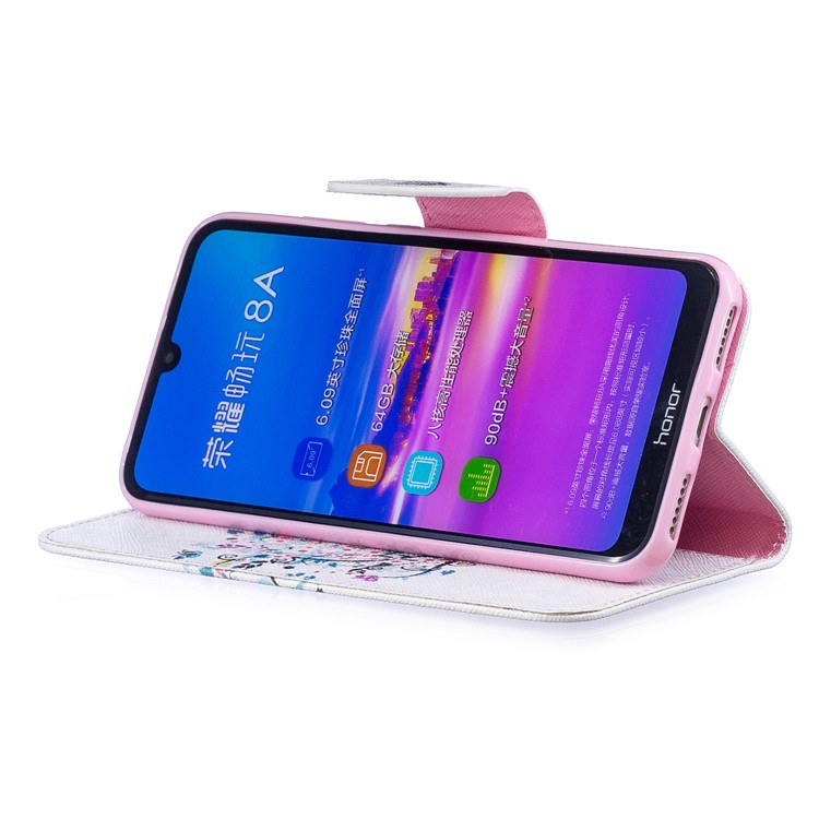 Pattern Printing PU Leather Flip Cover for Huawei Honor 8A - Flowered Tree-5