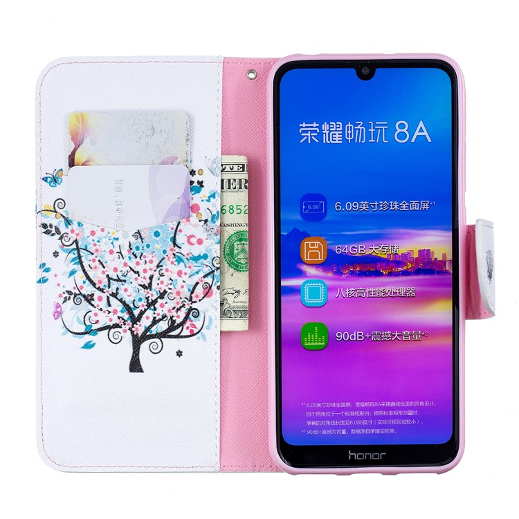 Pattern Printing PU Leather Flip Cover for Huawei Honor 8A - Flowered Tree-8
