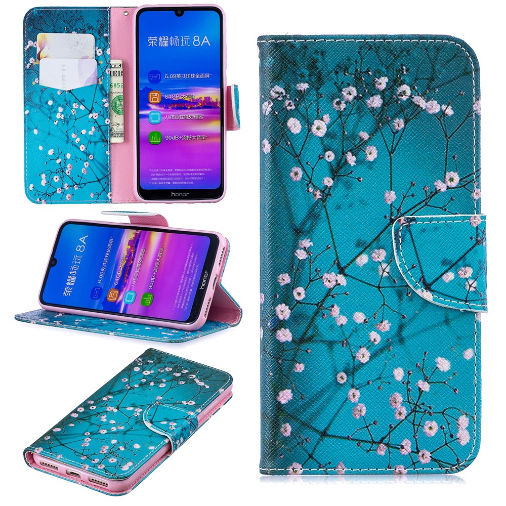 Pattern Printing PU Leather Flip Cover for Huawei Honor 8A - Tree with Flowers-1