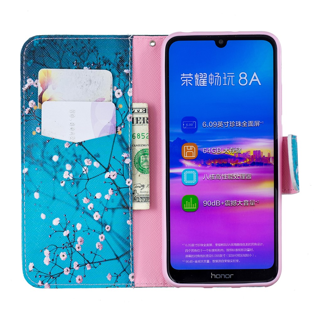 Pattern Printing PU Leather Flip Cover for Huawei Honor 8A - Tree with Flowers-8