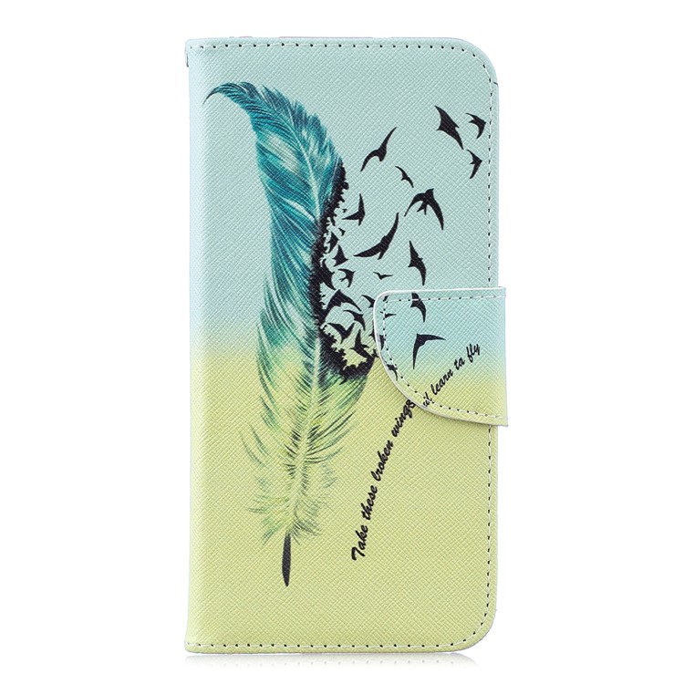 Pattern Printing PU Leather Flip Cover for Huawei Honor 8A - Feather Pattern-2