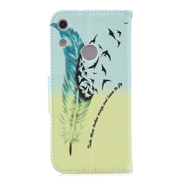Pattern Printing PU Leather Flip Cover for Huawei Honor 8A - Feather Pattern-3