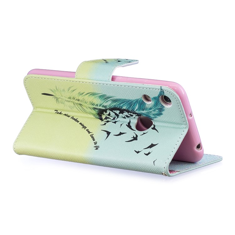 Pattern Printing PU Leather Flip Cover for Huawei Honor 8A - Feather Pattern-4