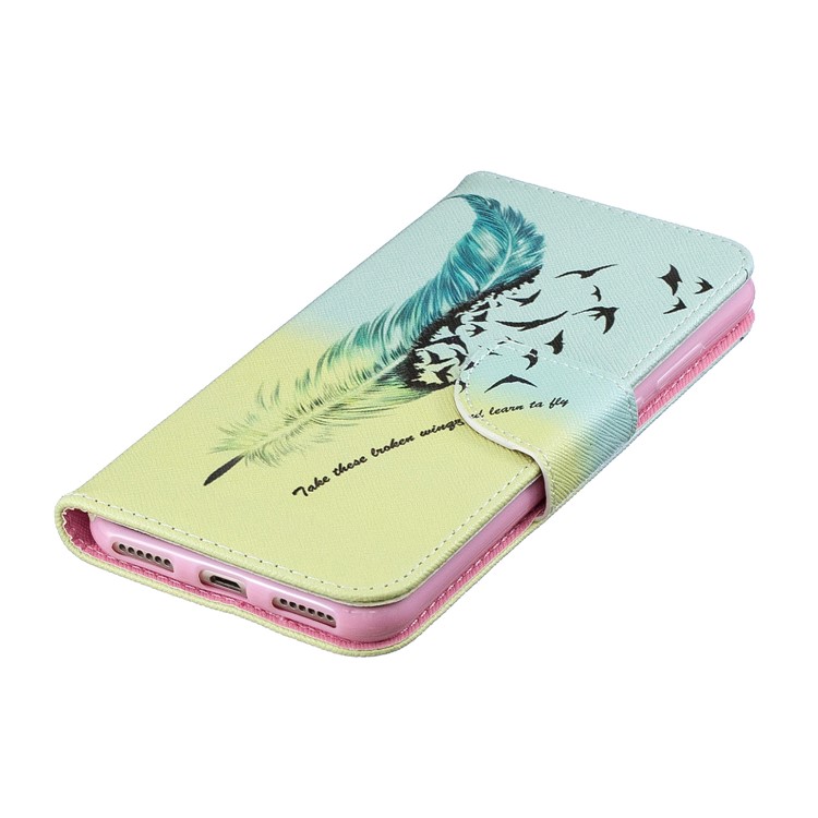 Pattern Printing PU Leather Flip Cover for Huawei Honor 8A - Feather Pattern-6