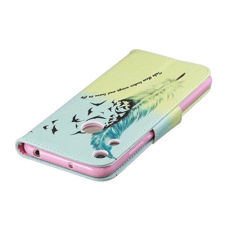 Pattern Printing PU Leather Flip Cover for Huawei Honor 8A - Feather Pattern-7