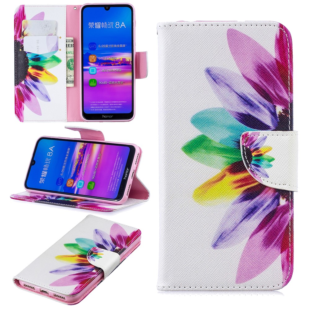 Pattern Printing PU Leather Flip Cover for Huawei Honor 8A - Petals Pattern-1