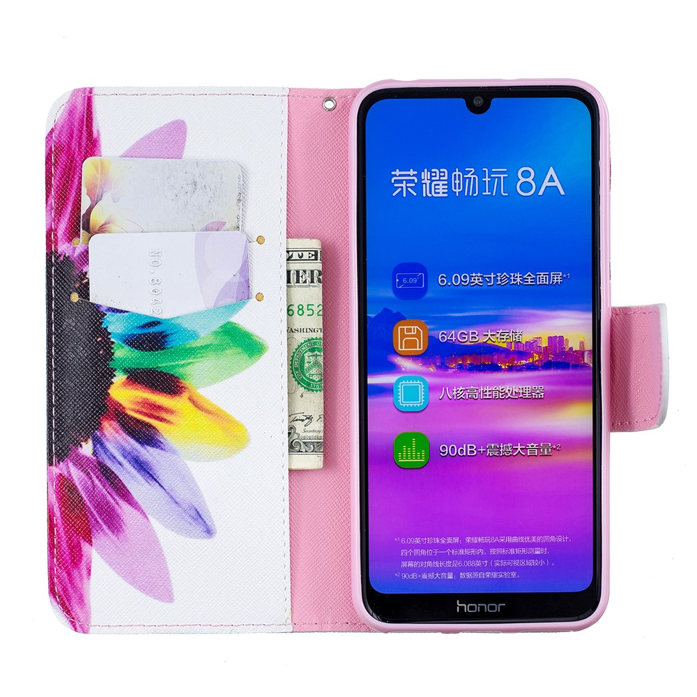 Pattern Printing PU Leather Flip Cover for Huawei Honor 8A - Petals Pattern-8
