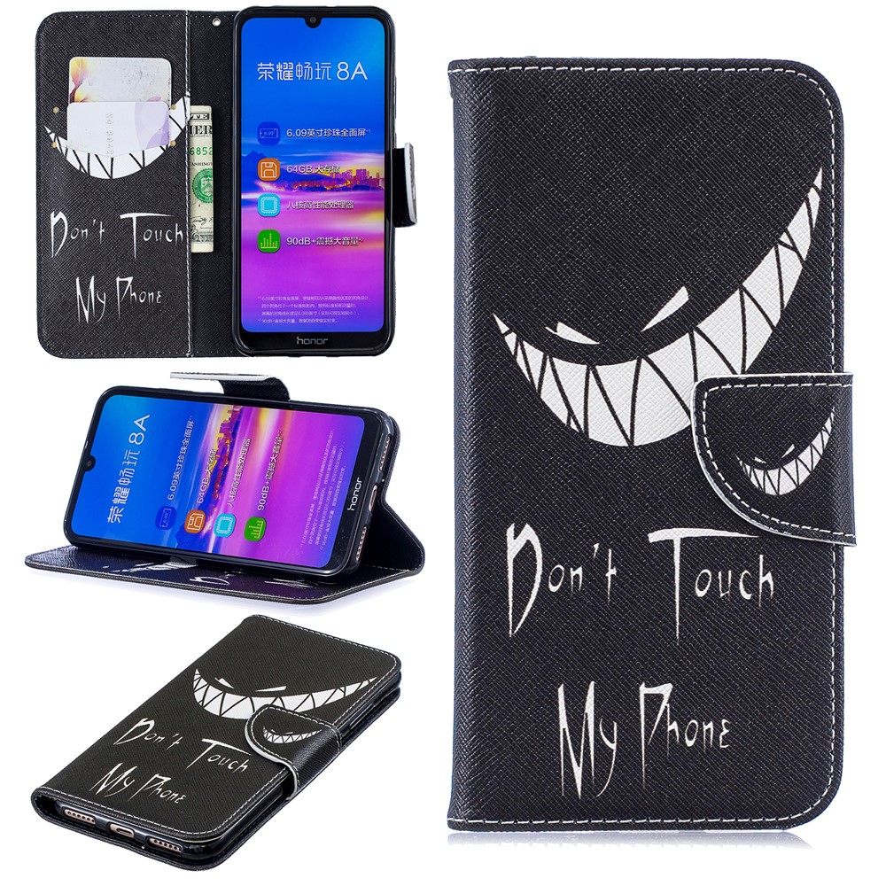 Pattern Printing PU Leather Flip Cover for Huawei Honor 8A - Do not Touch My Phone-1