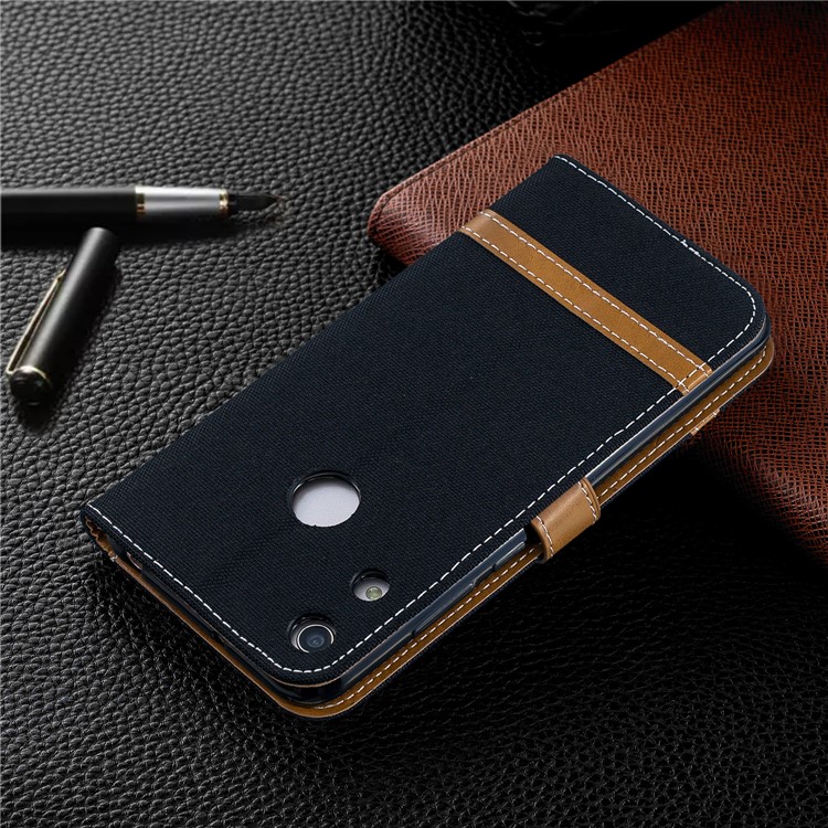 For Huawei Honor 8A Assorted Color Jeans Cloth Wallet Stand Leather Cover - Black-10