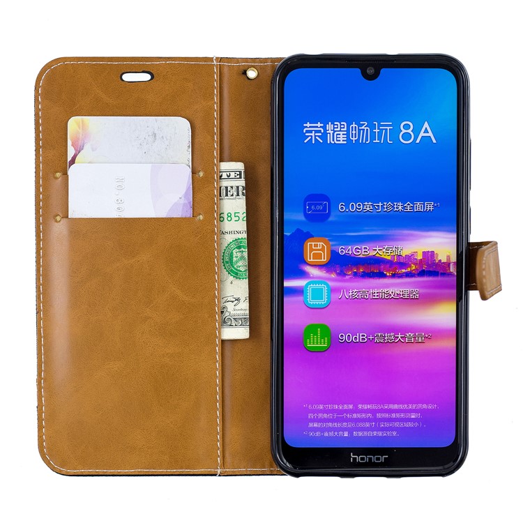 For Huawei Honor 8A Assorted Color Jeans Cloth Wallet Stand Leather Cover - Black-4