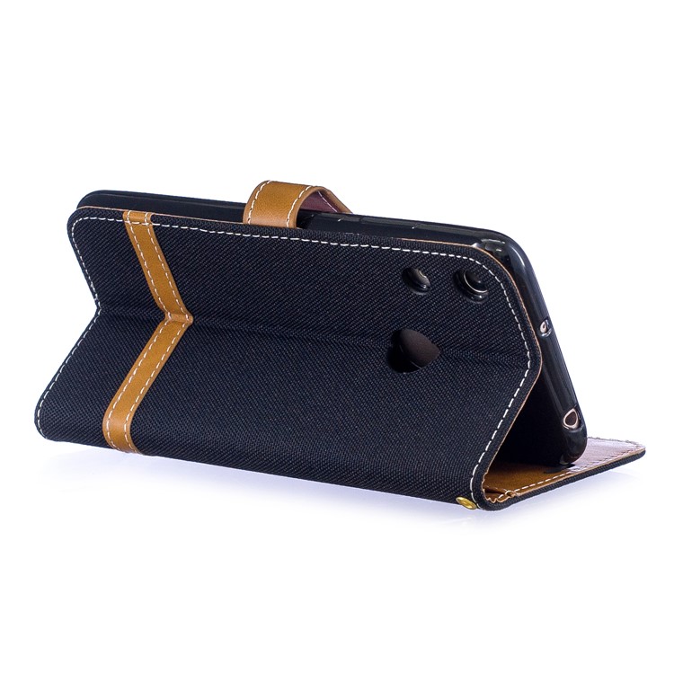 For Huawei Honor 8A Assorted Color Jeans Cloth Wallet Stand Leather Cover - Black-5