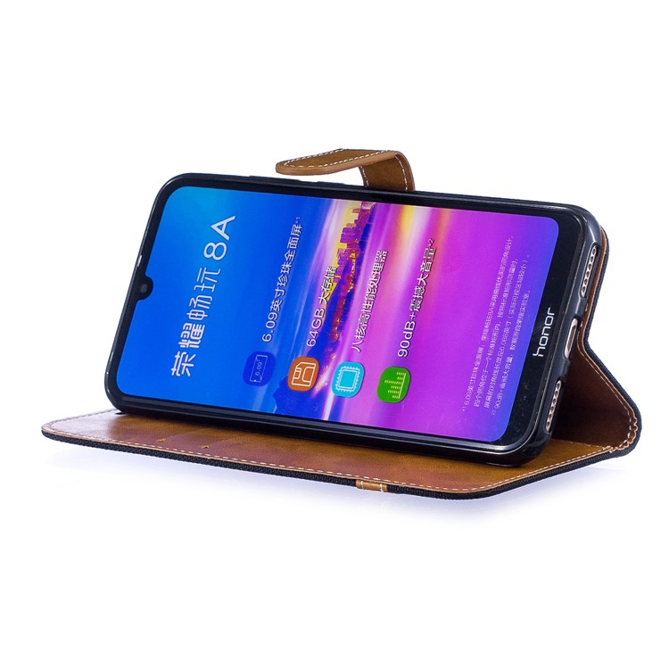 For Huawei Honor 8A Assorted Color Jeans Cloth Wallet Stand Leather Cover - Black-6