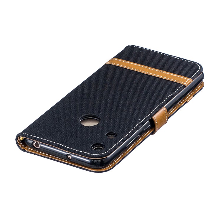 For Huawei Honor 8A Assorted Color Jeans Cloth Wallet Stand Leather Cover - Black-8