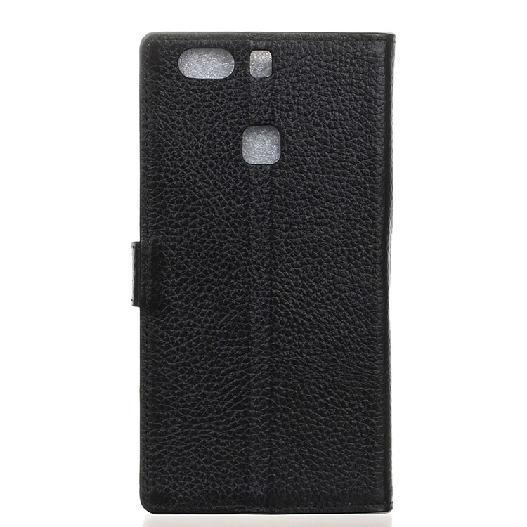 For Huawei P9 Plus Wallet Genuine Leather Case Cover with Stand Litchi Texture - Black-2