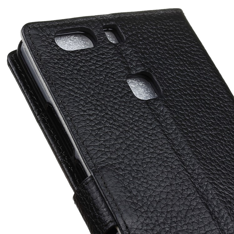For Huawei P9 Plus Wallet Genuine Leather Case Cover with Stand Litchi Texture - Black-3