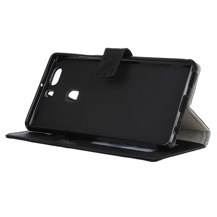 For Huawei P9 Plus Wallet Genuine Leather Case Cover with Stand Litchi Texture - Black-5