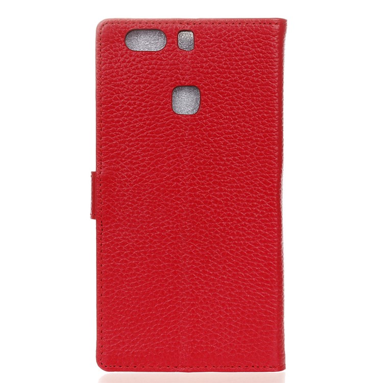 For Huawei P9 Plus Wallet Stand Genuine Leather Cover Litchi Texture - Red-2