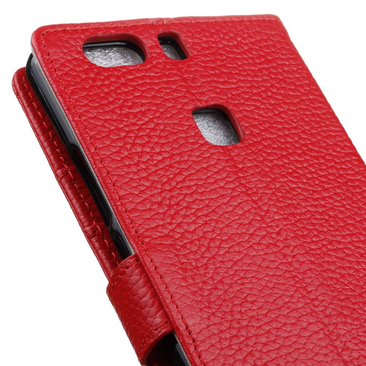 For Huawei P9 Plus Wallet Stand Genuine Leather Cover Litchi Texture - Red-3