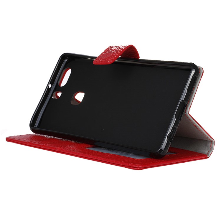For Huawei P9 Plus Wallet Stand Genuine Leather Cover Litchi Texture - Red-5