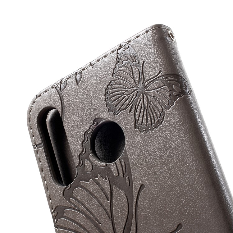 Imprint Butterfly Leather Wallet Stand Case for Huawei P30 Lite - Grey-6