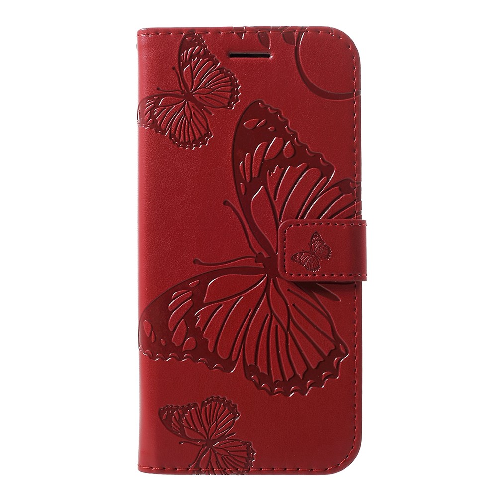 KT Imprinting Flower Series-2 Impronta Farfalla Portafoglio in Pelle Custodia Per Huawei P30 Lite - Rosso