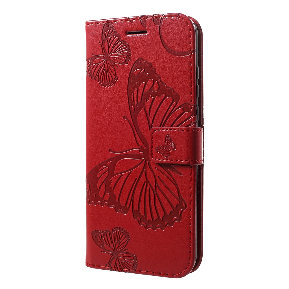 Imprint Butterfly Leather Wallet Stand Case for Huawei P30 Lite - Red-2