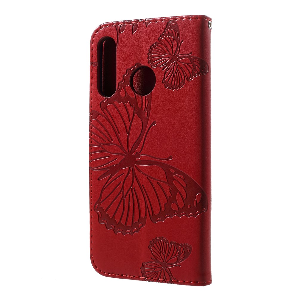 KT Implinting Flower Series-2 Отпечаток Бабочка Кожаная Кошелька Корпус Для Huawei P30 Lite - Красный