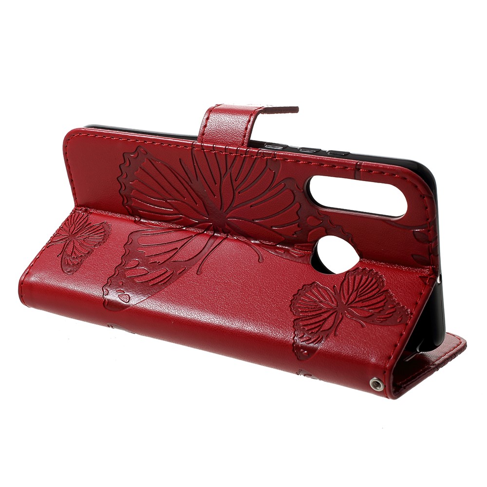Imprint Butterfly Leather Wallet Stand Case for Huawei P30 Lite - Red-4