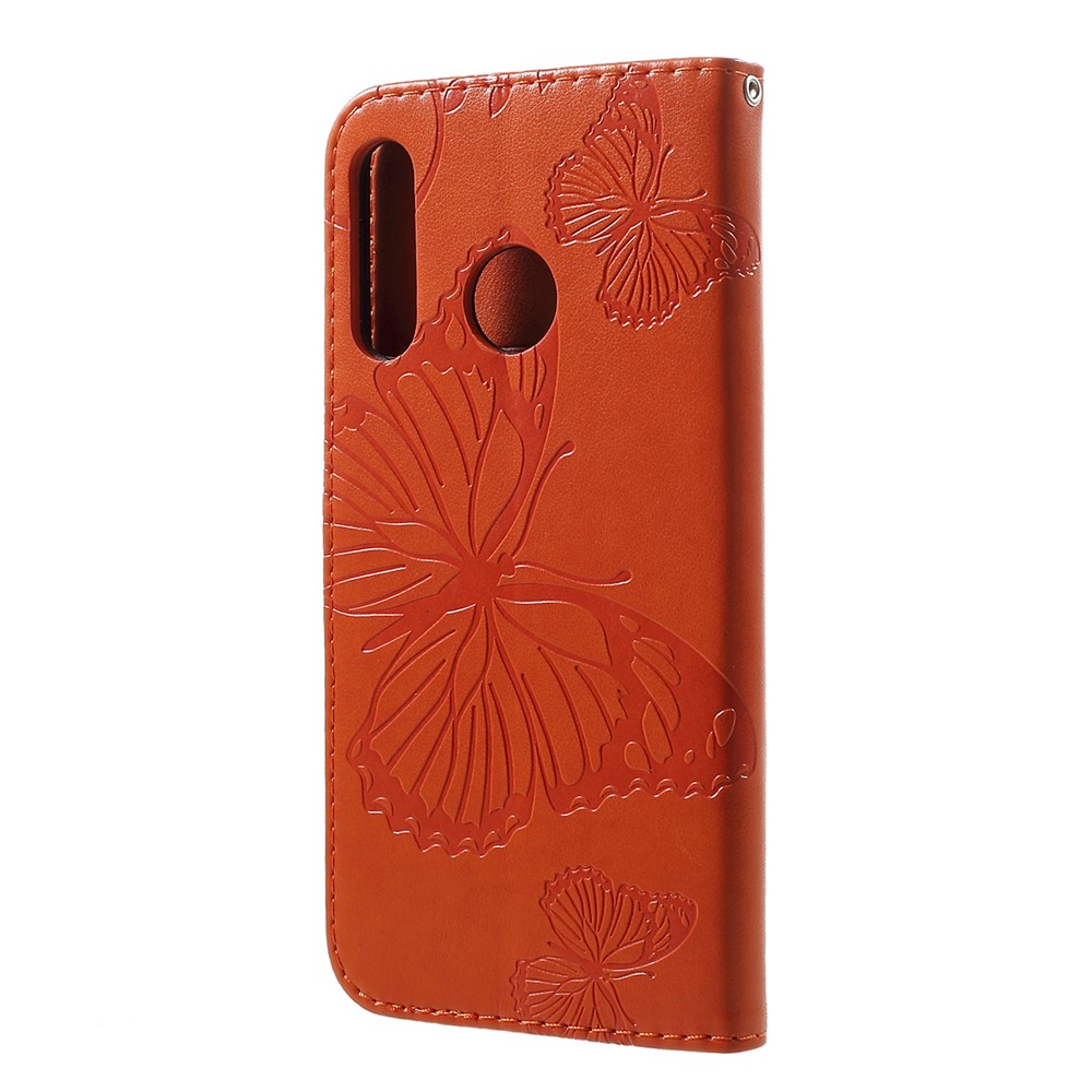 KT Imprinting Flower Series-2 Imprint Butterfly Leather Wallet Stand Case for Huawei P30 Lite - Orange-3