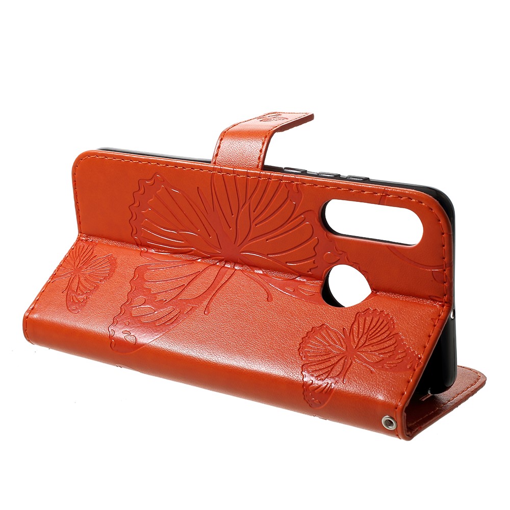 Imprint Butterfly Leather Wallet Stand Case for Huawei P30 Lite - Orange-4