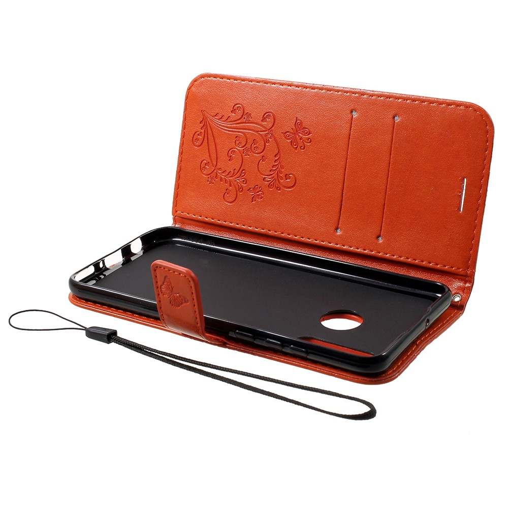 Imprint Butterfly Leather Wallet Stand Case for Huawei P30 Lite - Orange-5