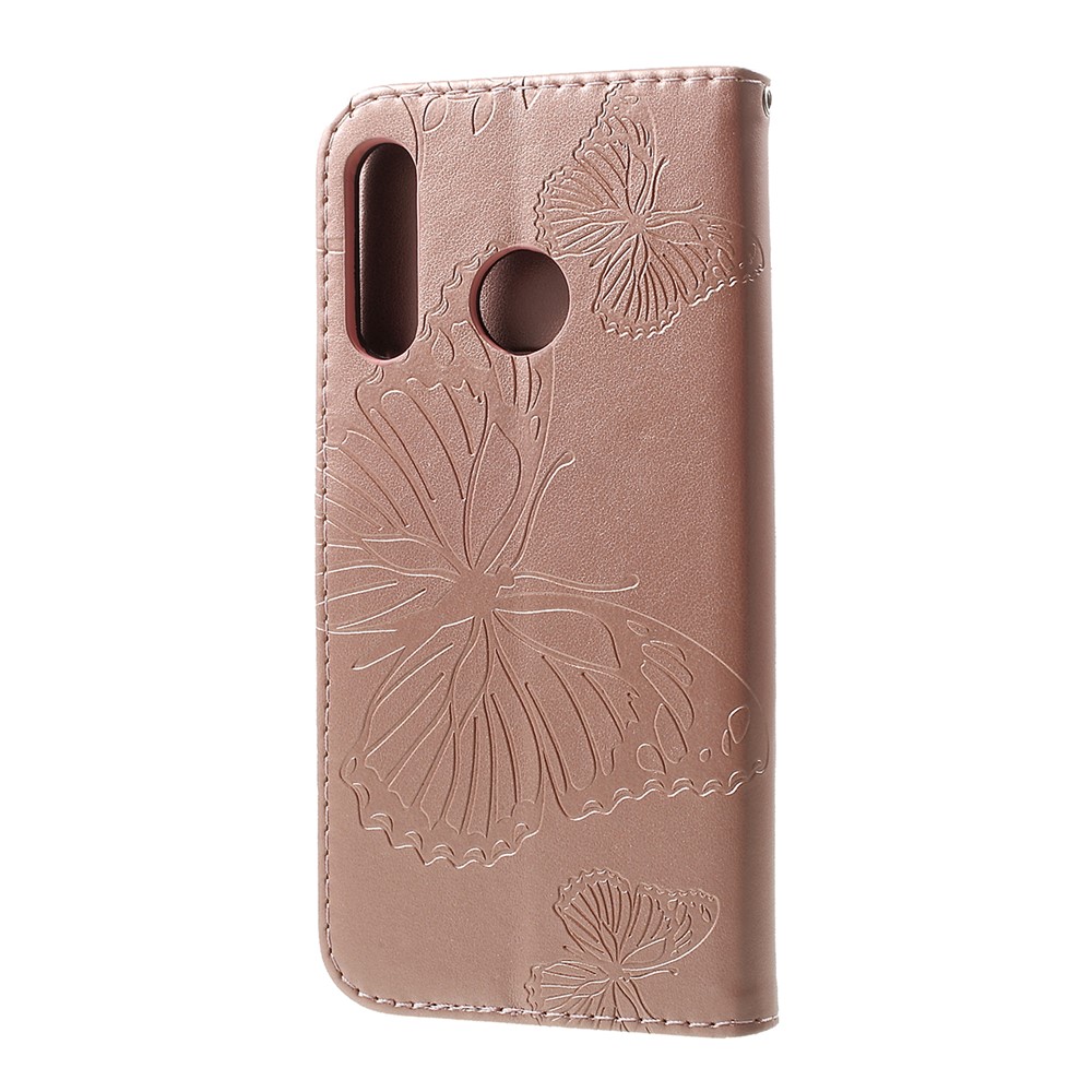 KT Imprinting Flower Series-2 Imprint Butterfly Leather Wallet Stand Case for Huawei P30 Lite - Rose Gold-3