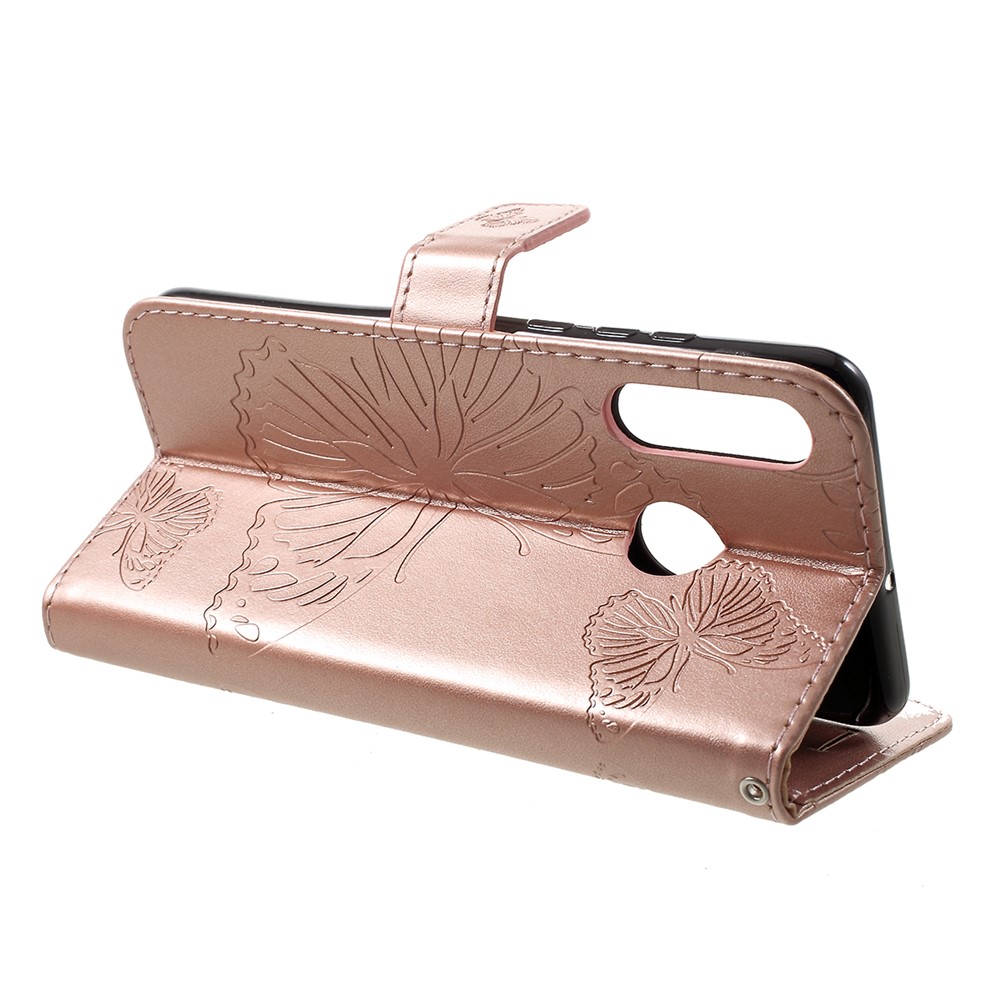 KT Imprinting Flower Series-2 Imprint Butterfly Leather Wallet Stand Case for Huawei P30 Lite - Rose Gold-4