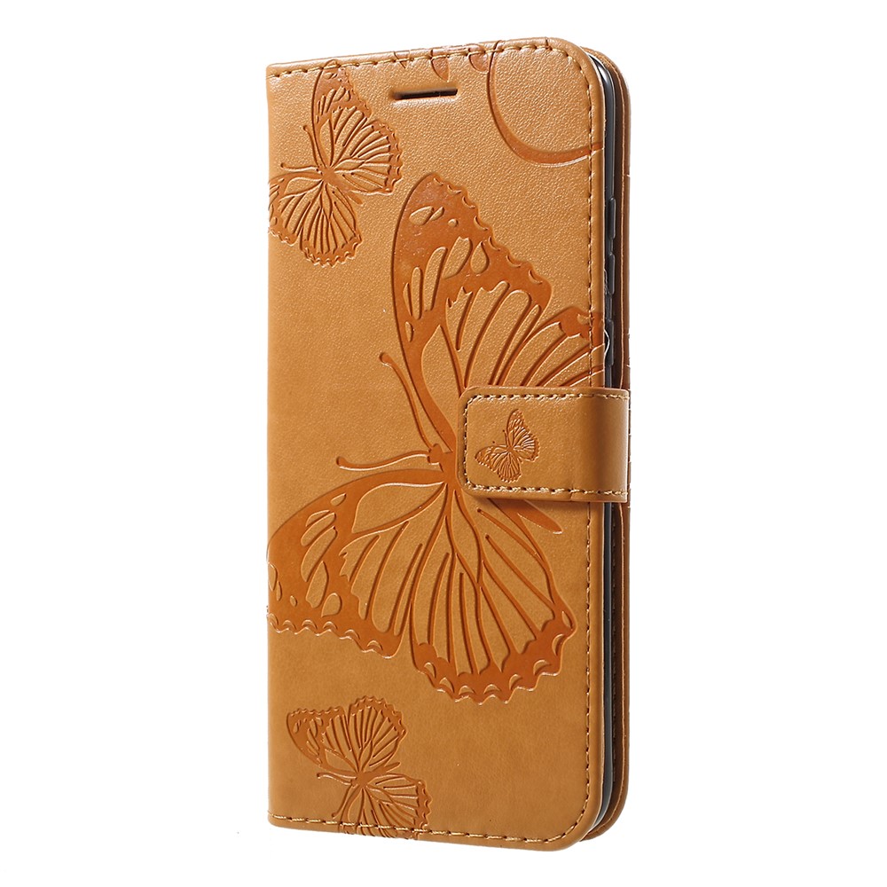Imprint Butterfly Leather Wallet Stand Case for Huawei P30 Lite - Brown-2