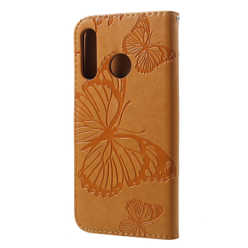 Imprint Butterfly Leather Wallet Stand Case for Huawei P30 Lite - Brown-3