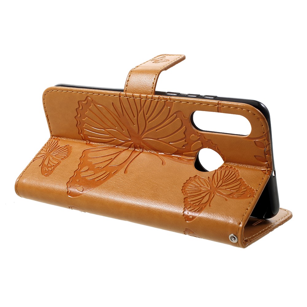 Imprint Butterfly Leather Wallet Stand Case for Huawei P30 Lite - Brown-4
