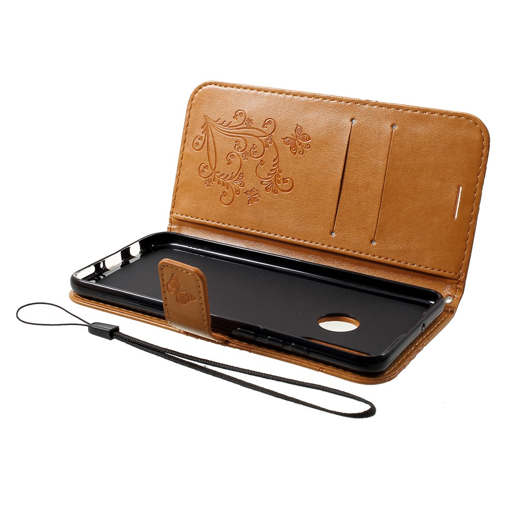 Imprint Butterfly Leather Wallet Stand Case for Huawei P30 Lite - Brown-5