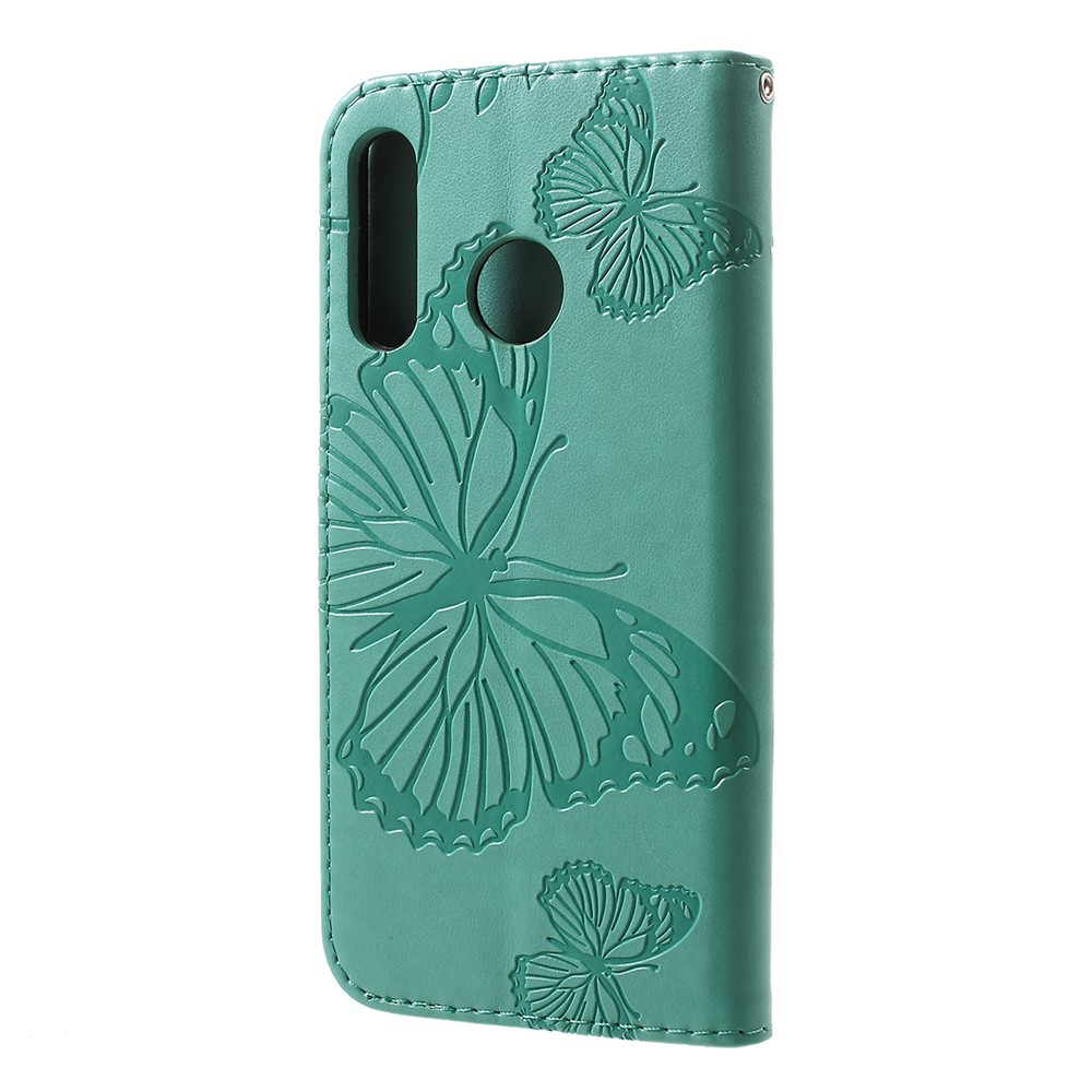 Imprint Butterfly Leather Wallet Stand Case for Huawei P30 Lite - Cyan-3