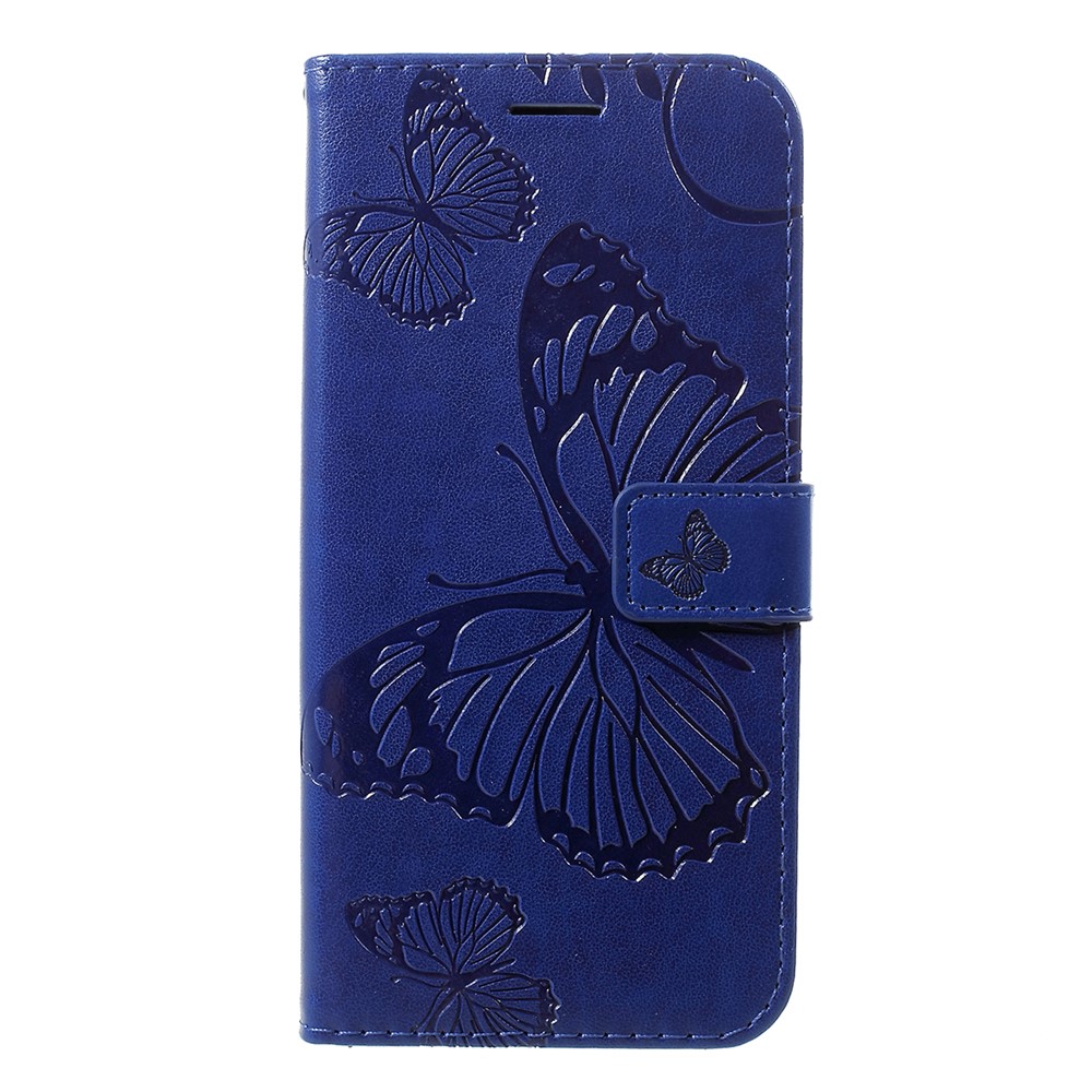 Imprint Butterfly Leather Wallet Stand Case for Huawei P30 Lite - Blue-1